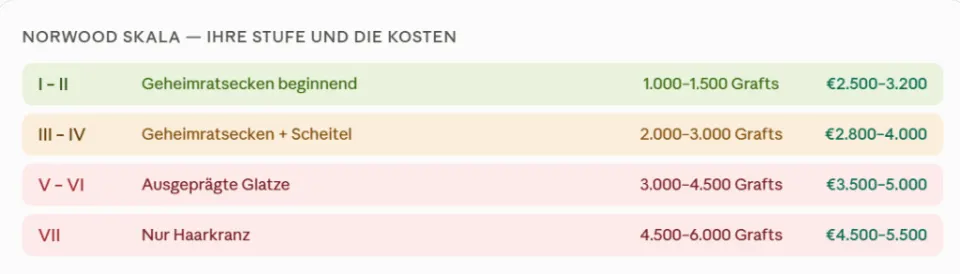 norwood skala graft kosten türkei haar implantat