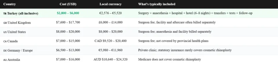 Ethnic Rhinoplasty Cost 2026: Turkey vs UK vs USA vs Europe